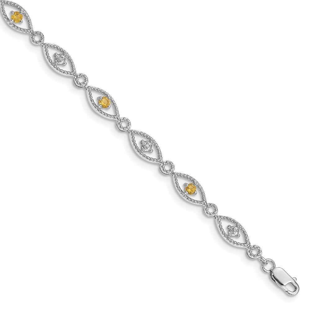 Kazi Luxury Sterling Silver Rhodium-plated Citrine Diamond Bracelet